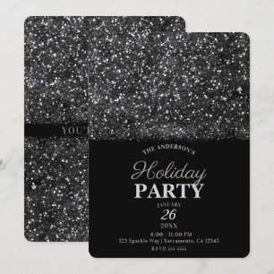 Silver Glitter Sparkling Lights Holiday Party Invitation