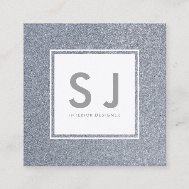 Silver Glitter Sparkly Modern Interior Designer Square Business Card (Front)