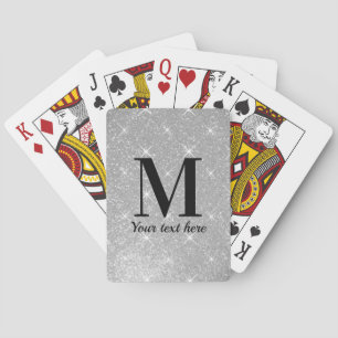 Silver glitter sparky shine custom monogram playing cards