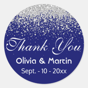 Silver Glitter Splash on Royal Blue Classic Round Sticker
