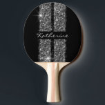 Silver Glitter Sport Racing Stripes Elegant  Ping Pong Paddle<br><div class="desc">Personalised Custom-Designed Table Tennis Ping Bong or Beer Pong Paddle with Dark Gunmetal Silver Glitter Sport Racing Stripes and chic calligraphy script signature font name on a black background. Change the font and background colour to your favourites and never lose your paddle or confuse your paddle with anyone else's again!...</div>