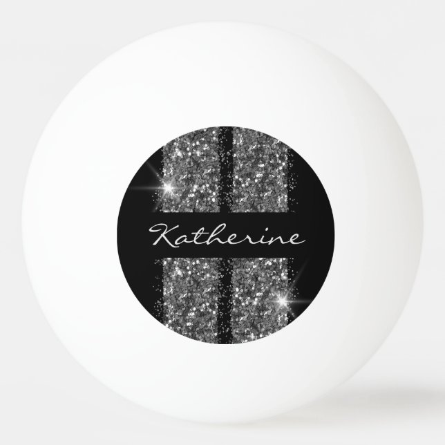 Silver Glitter Sport Racing Stripes Ping Pong Ball (Front)
