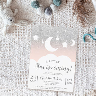 Silver glitter star moon cloud baby shower invitation