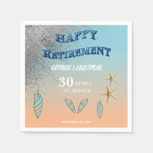Silver Glitter Starfish Seashells Happy Retirement Napkin