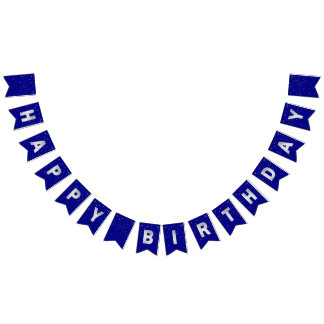 Silver Glitter Stars Birthday on Dark Blue Elegant Bunting