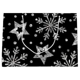 Silver Glitter Stars & Snowflakes Large Gift Bag