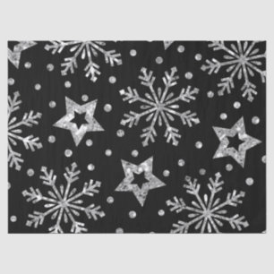 Silver Glitter Stars & Snowflakes Tissue Paper