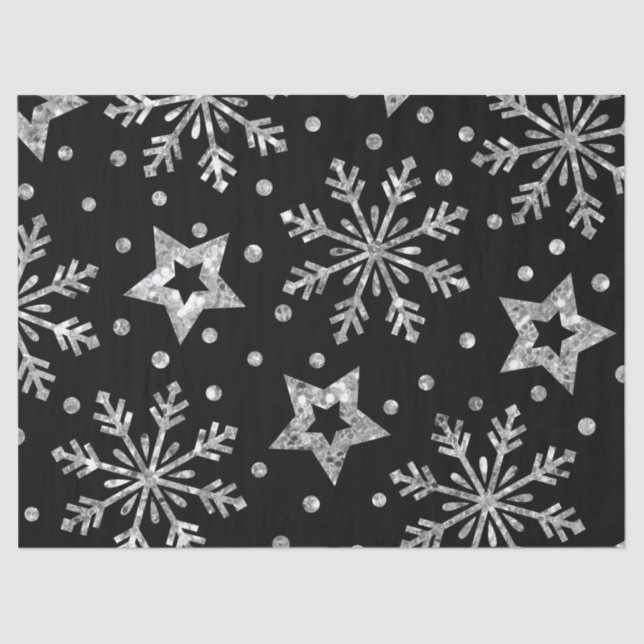 Silver Glitter Stars & Snowflakes Tissue Paper (Front)
