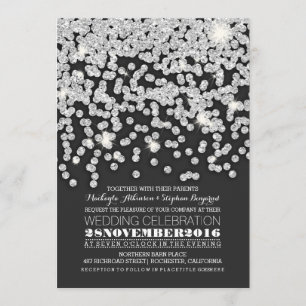 silver glitter string lights wedding invitation