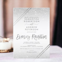 Silver glitter stripes elegant script wedding