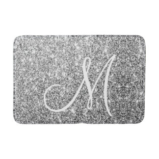 Silver Glitter Stylish Custom Monogrammed Glam Bath Mat