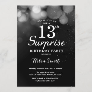 Silver Glitter Surprise 13th Birthday Invitation