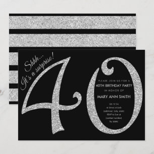 Silver Glitter Surprise 40th Birthday Party Invitation