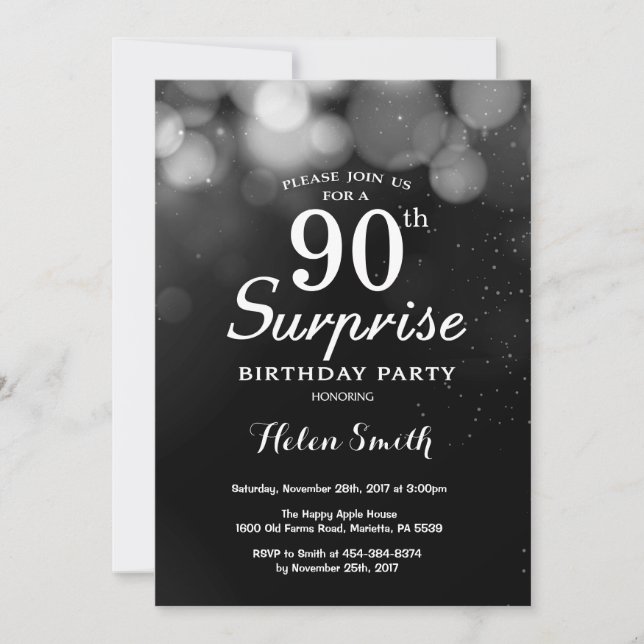 Silver Glitter Surprise 90th Birthday Invitation (Front)