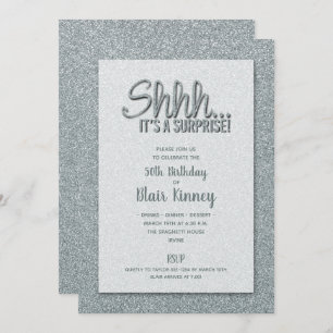Silver Glitter SURPRISE Birthday Invitation