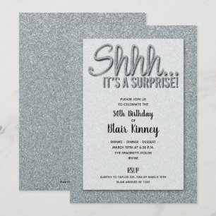 Silver Glitter SURPRISE Birthday Invitations