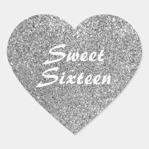 Silver Glitter Sweet Sixteen Heart Sticker