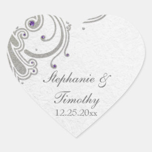 Silver glitter swirls purple jewel wedding sticker
