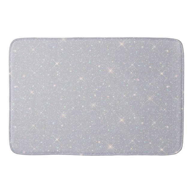 Silver Glitter Texture White Sparkling Diamond Bath Mat (Front)