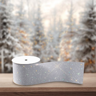Silver Glitter Texture White Sparkling Diamond Grosgrain Ribbon