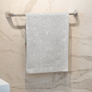 Silver Glitter Texture White Sparkling Shiny Bath Towel Set