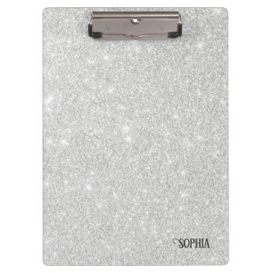 Silver Glitter Texture White Sparkling Shiny Clipboard