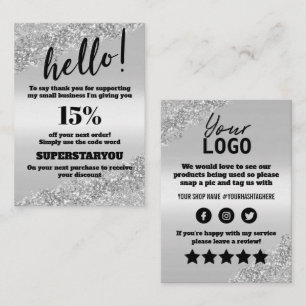 Silver Glitter Thank You Discount Insert Card