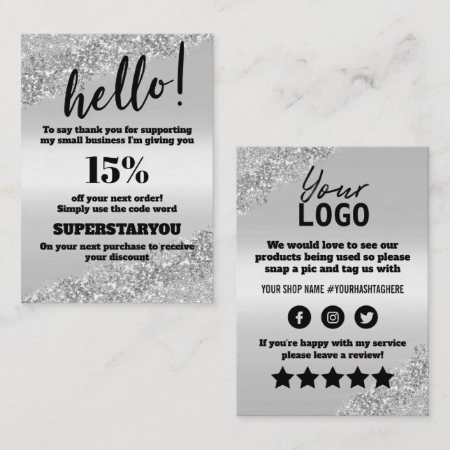 Silver Glitter Thank You Discount Insert Card (Front/Back)