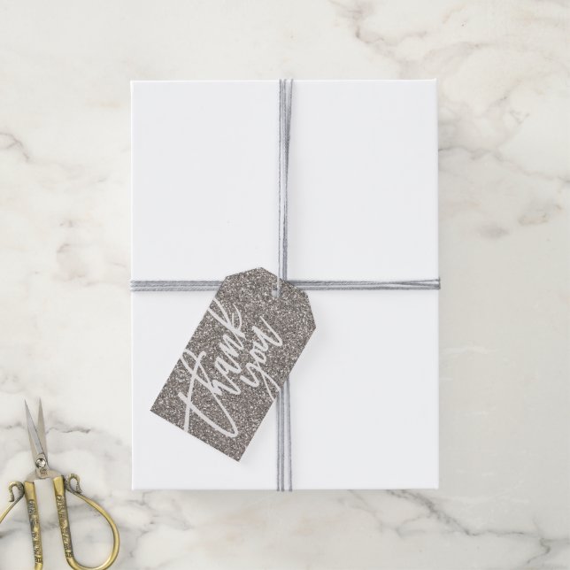 Silver Glitter Thank You Gift tag (With Twine)