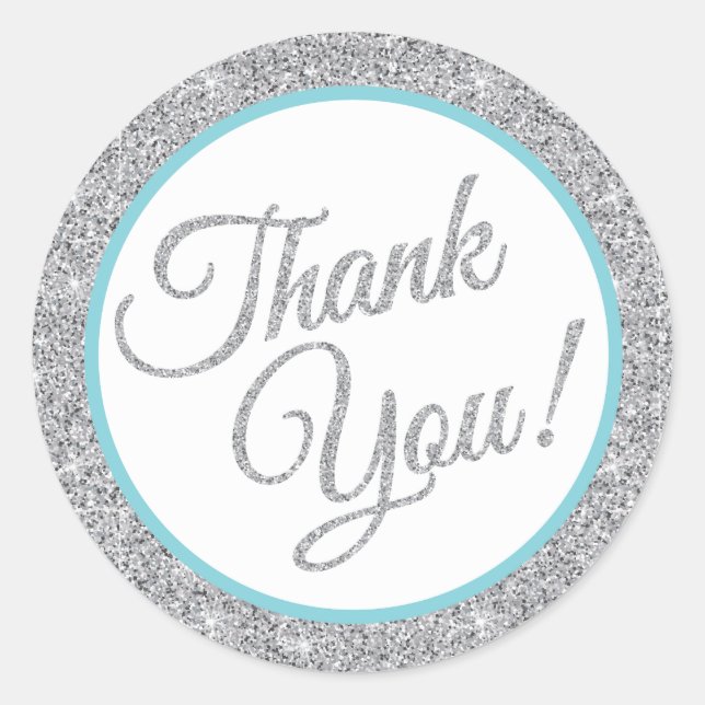 Silver Glitter Thank You Stickers (Front)