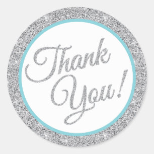 Silver Glitter Thank You Stickers