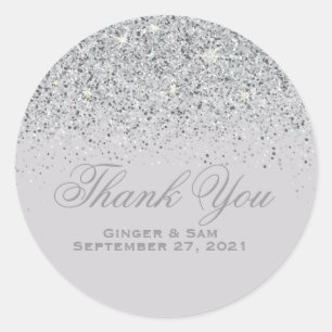 Silver Glitter Thank You Stickers