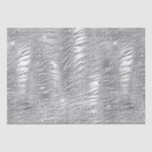 Silver Glitter Tiger Stripes Metallic Pattern Tissue Paper