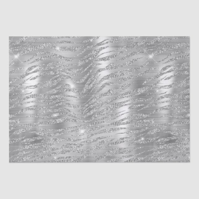 Silver Glitter Tiger Stripes Metallic Pattern Tissue Paper (Front)
