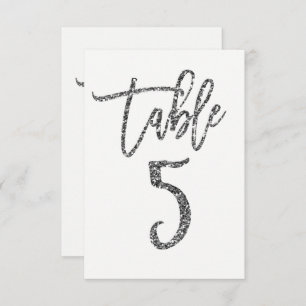 Silver Glitter Trendy Modern Script Table Number 5