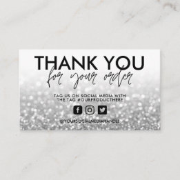Silver Glitter Trendy Salon Thank You Business Card