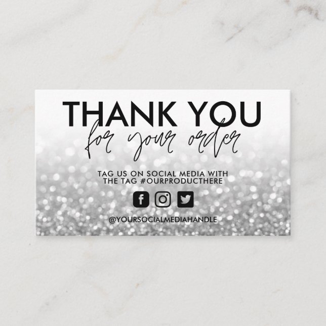 Silver Glitter Trendy Salon Thank You Business Card (Front)