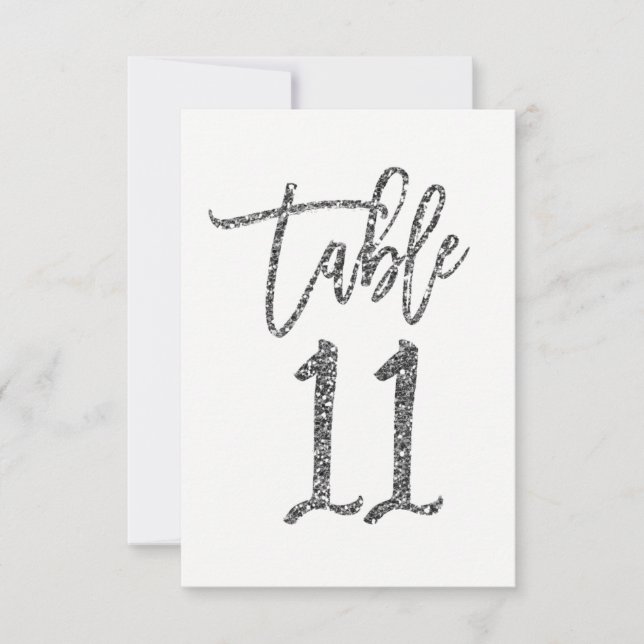 Silver Glitter Trendy Script Table Number 11  (Front)