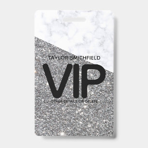Silver Glitter trendy VIP lanyard badge custom ID Badge