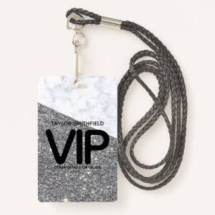 Silver Glitter trendy VIP lanyard badge custom ID Badge