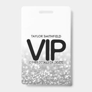 Silver Glitter trendy VIP lanyard badge custom ID Badge