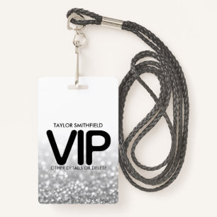 Silver Glitter trendy VIP lanyard badge custom ID Badge