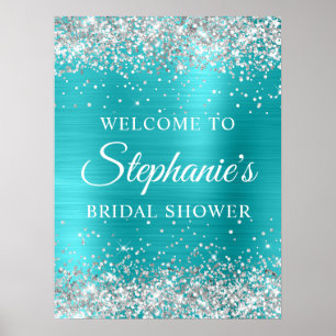 Silver Glitter Turqouise Blue Foil Bridal Shower Poster