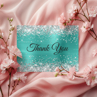 Silver Glitter Turquoise 75th Birthday Thank You Postcard