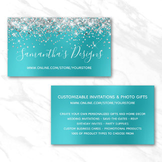 Silver Glitter Turquoise Blue Blur Online Store Business Card