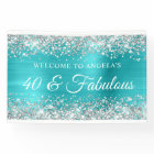 Silver Glitter Turquoise Blue Foil 40 & Fabulous