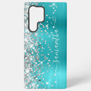 Silver Glitter Turquoise Blue Girly Signature Samsung Galaxy Case