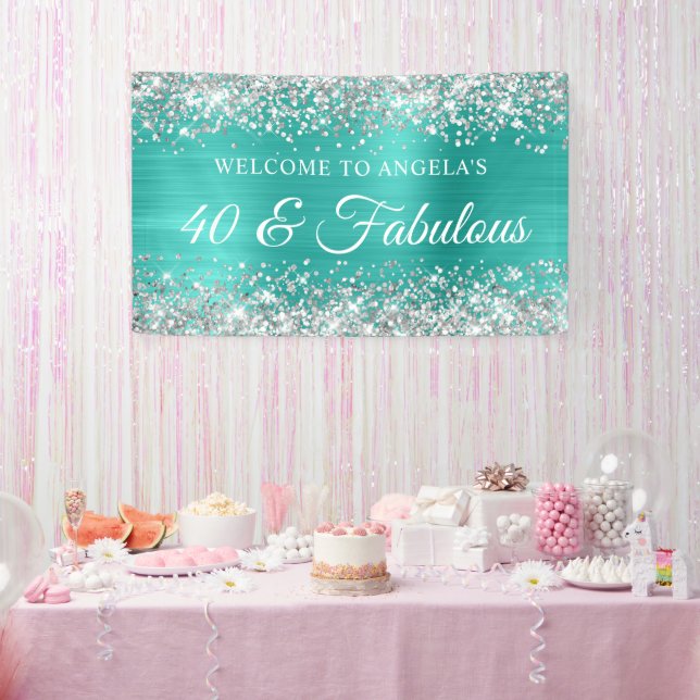 Silver Glitter Turquoise Foil 40 & Fabulous Banner (Party)
