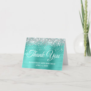 Silver Glitter Turquoise Foil 50th Birthday Thank You Card