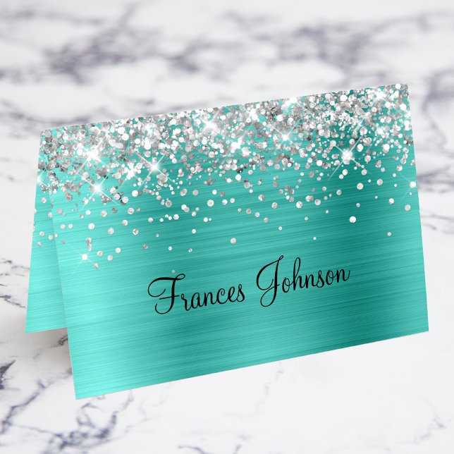 Silver Glitter Turquoise Individual Place Cards (Silver Glitter Turquoise Individual Place Cards)